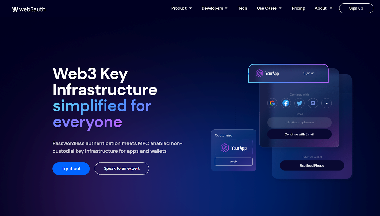 web 3 auth landing page