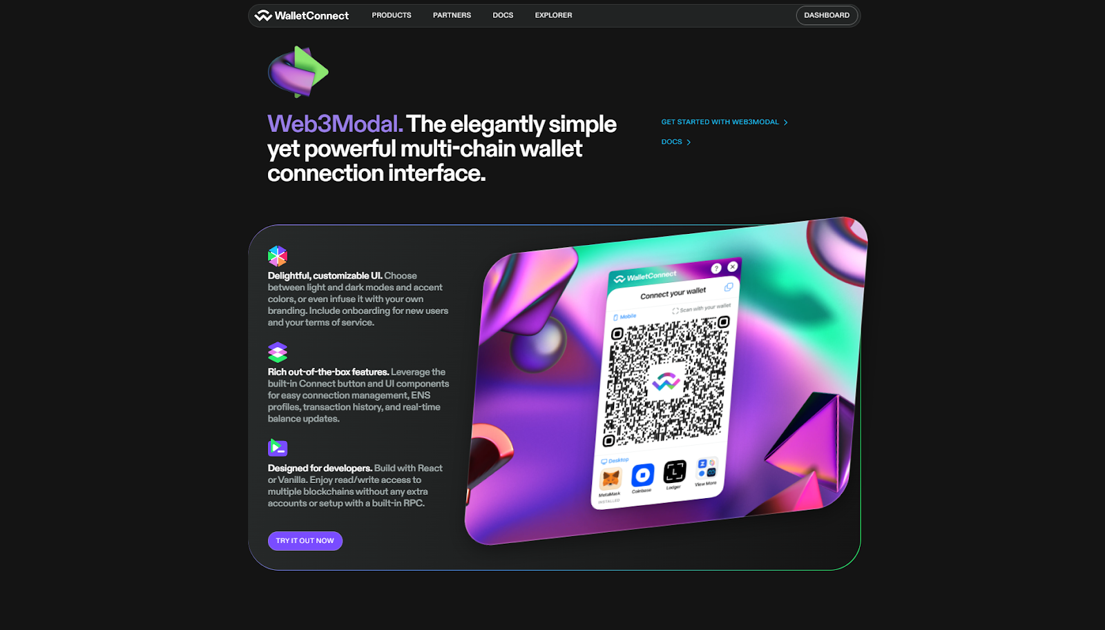 Wallet Connect Web3Modal homepage
