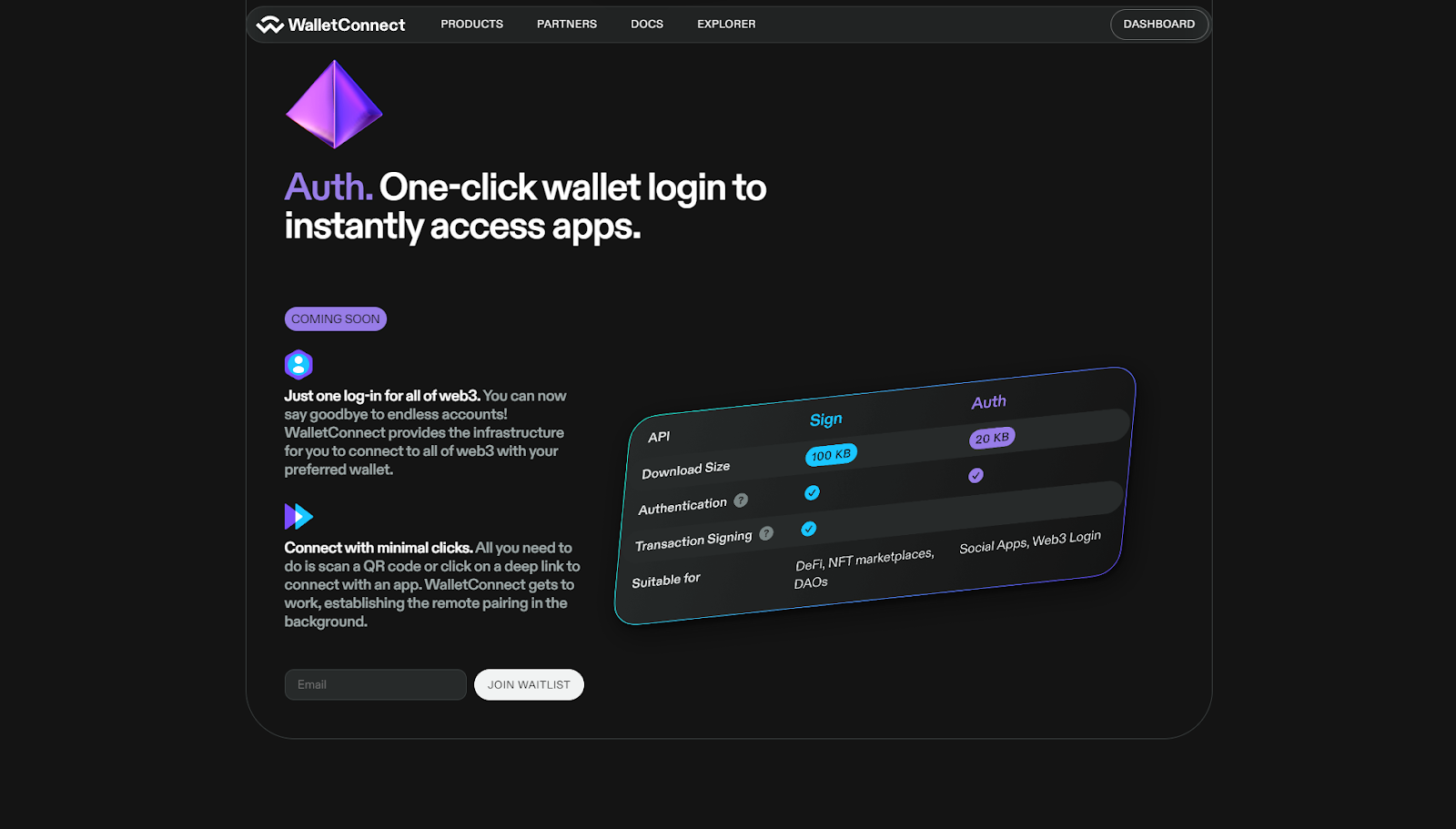 Wallet Connect Auth homepage